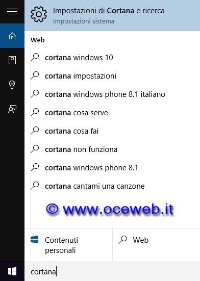 Impostazioni di cortana