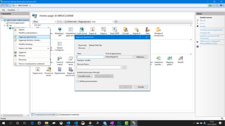 Aggiungere applicazione web in IIS