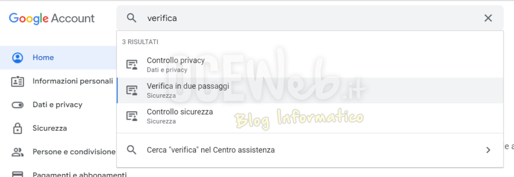 Google Account: Verifica in due passaggi