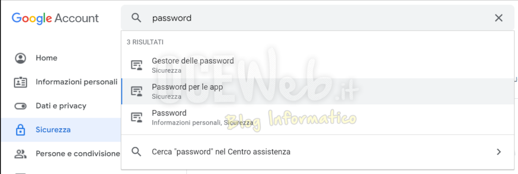 Google Account: Password per le app